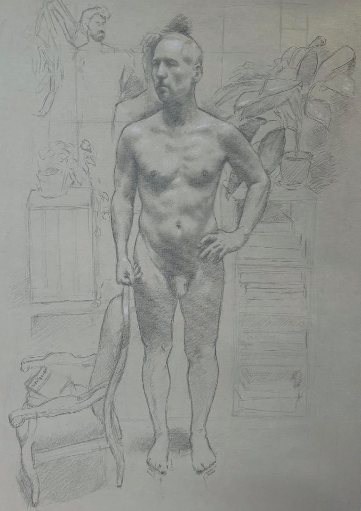 Standing nude, pencil and chalk